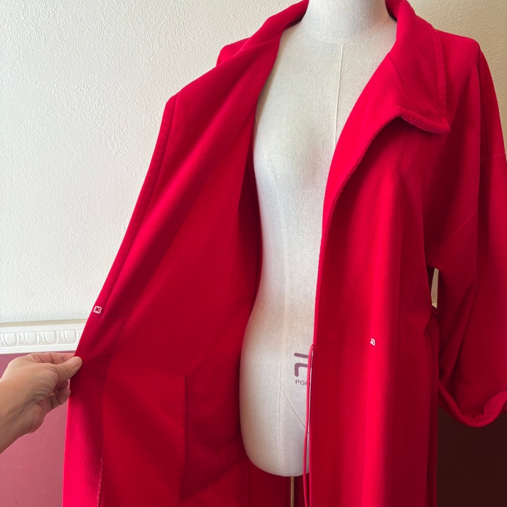 Vintage Vanity Fair Red Fleece Robe Long Belted Housecoat Made in USA 70s Funnel - Picture 6 of 13